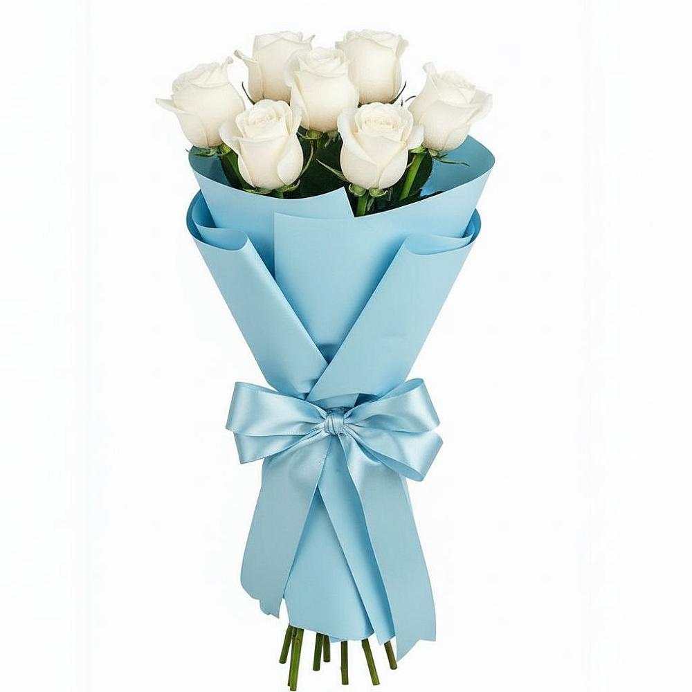 Букет 7 белых роз Проуд в Новощапово