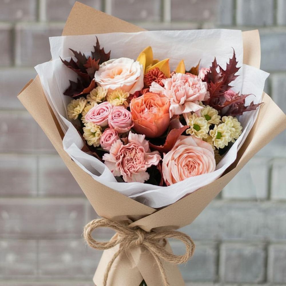 Букет цветов из: Гвоздики, Хризантемы и Розы в Новощапово