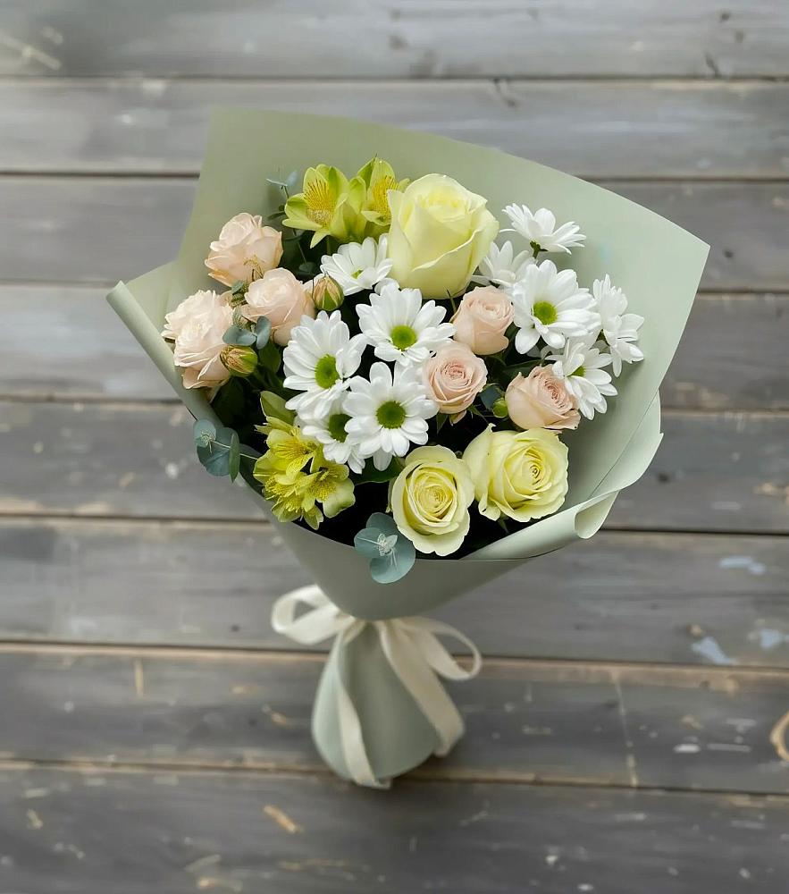 Букет цветов из: Альстромерии, Розы и Хризантемы в Новощапово