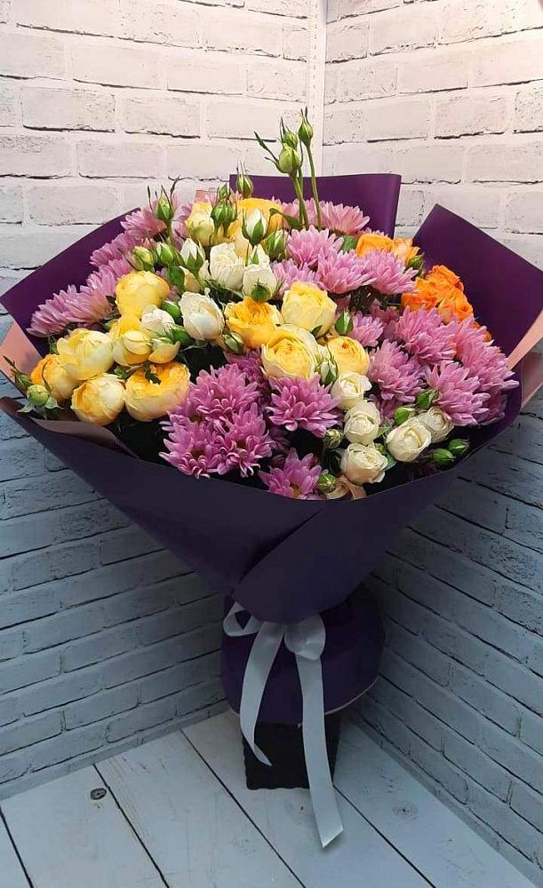 Букет цветов из: Хризантемы и Розы в Новощапово