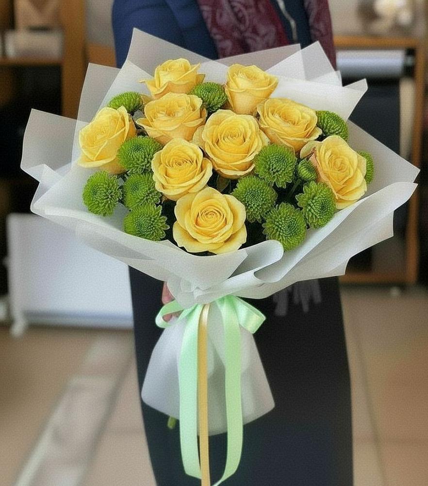 Букет цветов из: Хризантемы и Розы в Новощапово