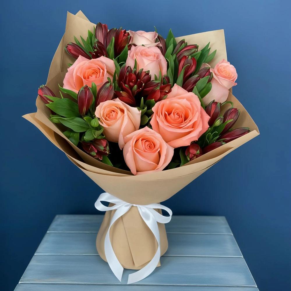 Букет цветов из: Розы и Альстромерии в Новощапово