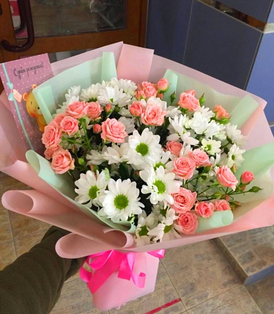 Букет цветов из: Розы и Хризантемы в Новощапово