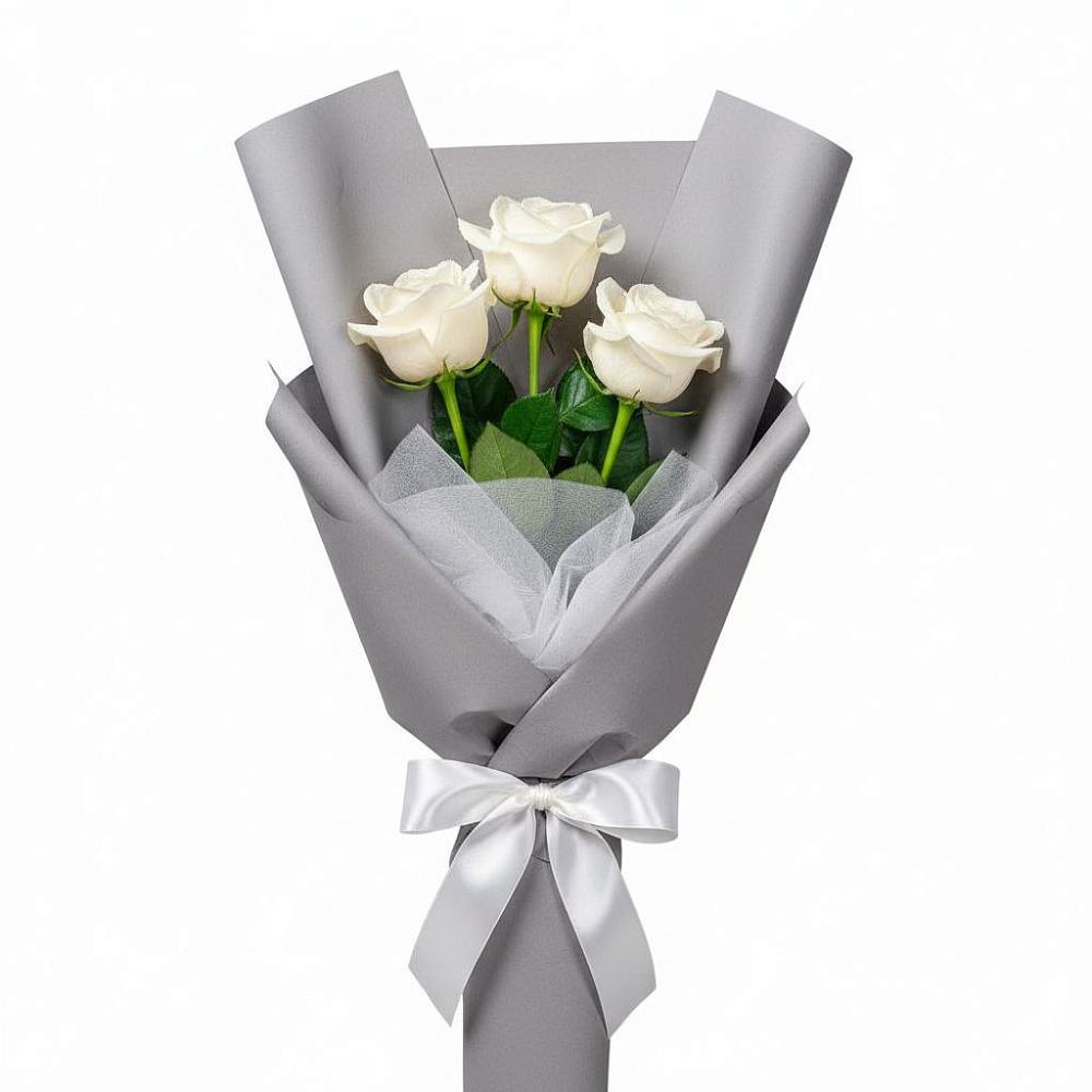 Букет 3 белые розы в Новощапово