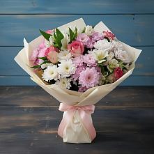 Букет цветов из:  Хризантемы, Альстромерии и Розы в Новощапово