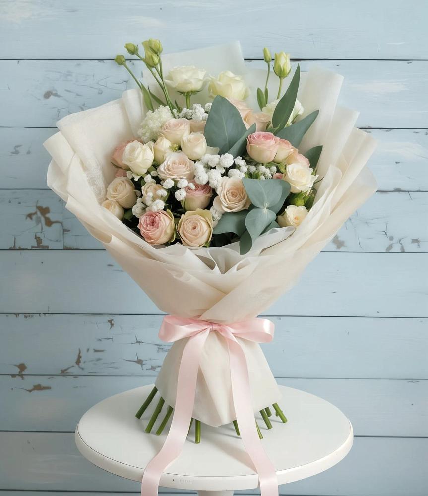 Букет цветов из: Розы и Лизиантусы в Новощапово