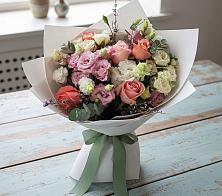 Букет цветов из:  Розы, Лизиантусы и Гвоздики #REPLACE_PRED# Новощапово