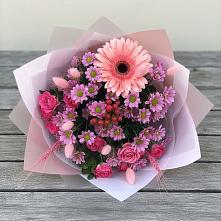 Букет цветов из:  Розы, Герберы и Хризантемы в Новощапово