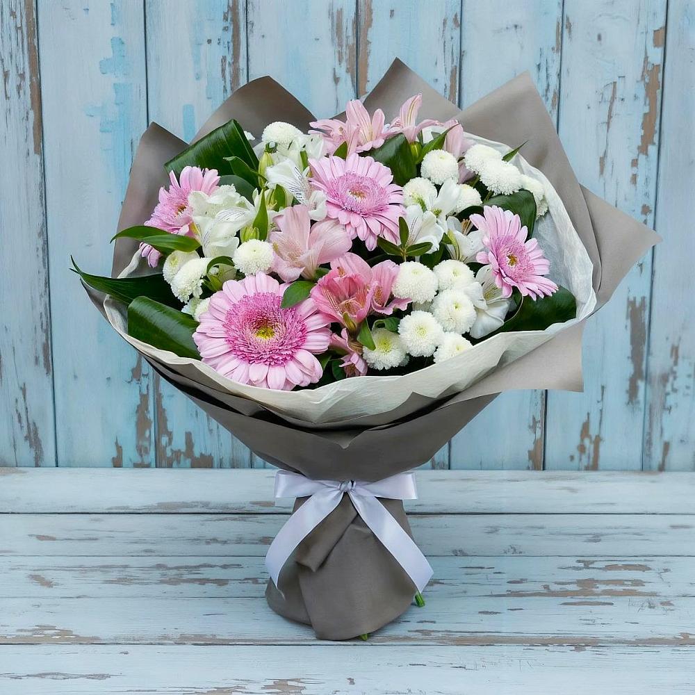 Букет цветов из: Герберы, Альстромерии и Хризантемы в Новощапово