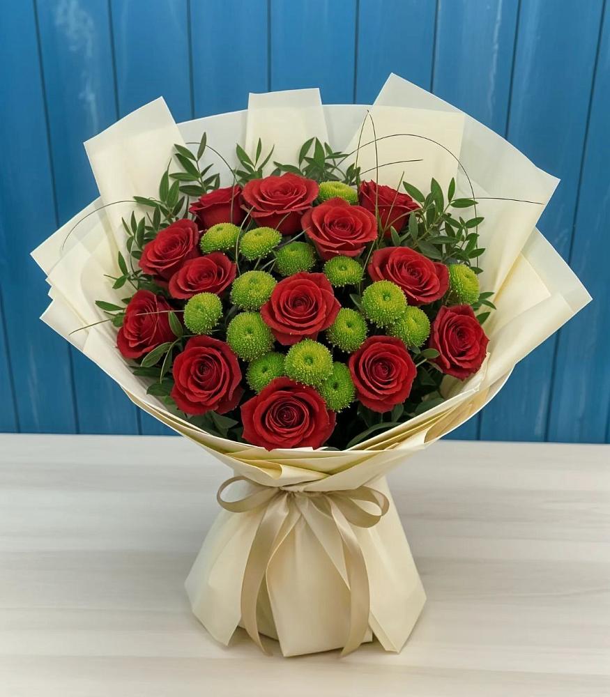 Букет цветов из: Розы и Хризантемы в Новощапово