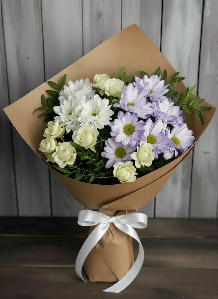 Букет цветов из: Хризантемы и Розы в Новощапово
