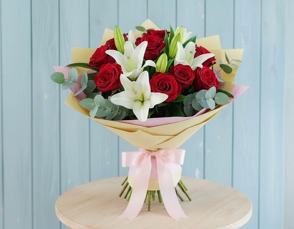 Букет цветов из: Лилии и Розы в Новощапово